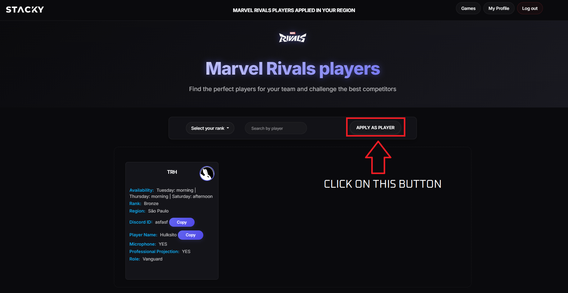 Apply as a player step 3
