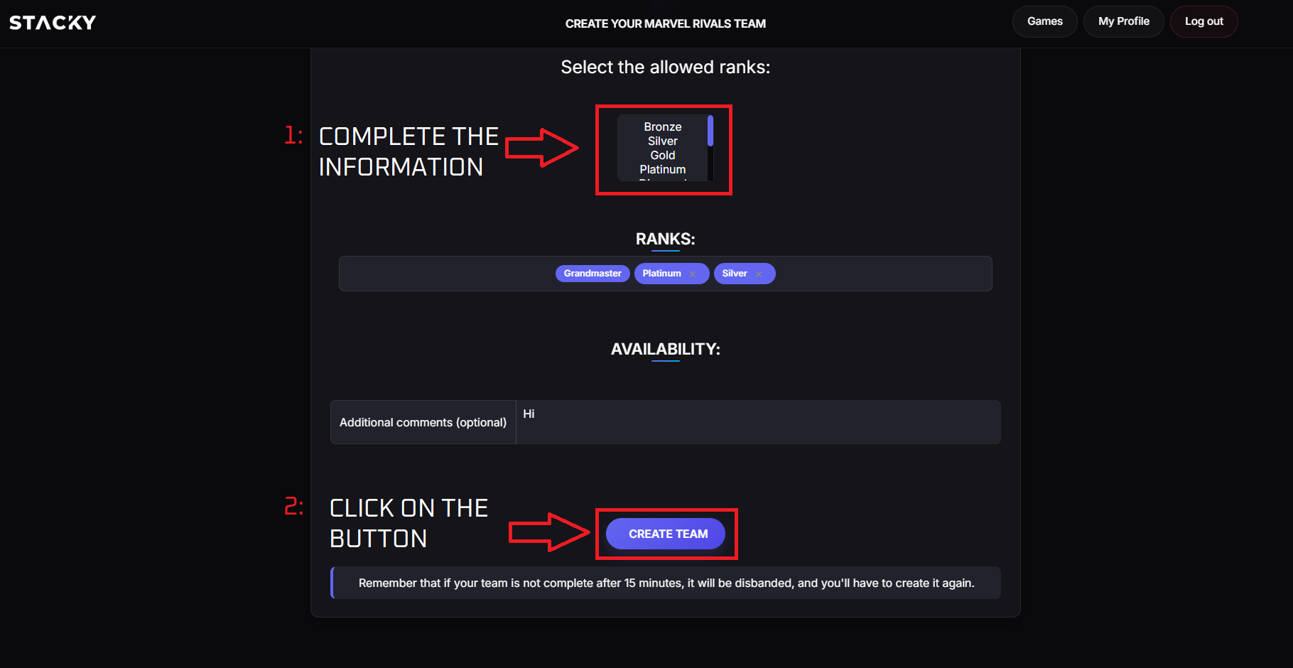 Create a team in real time step 3
