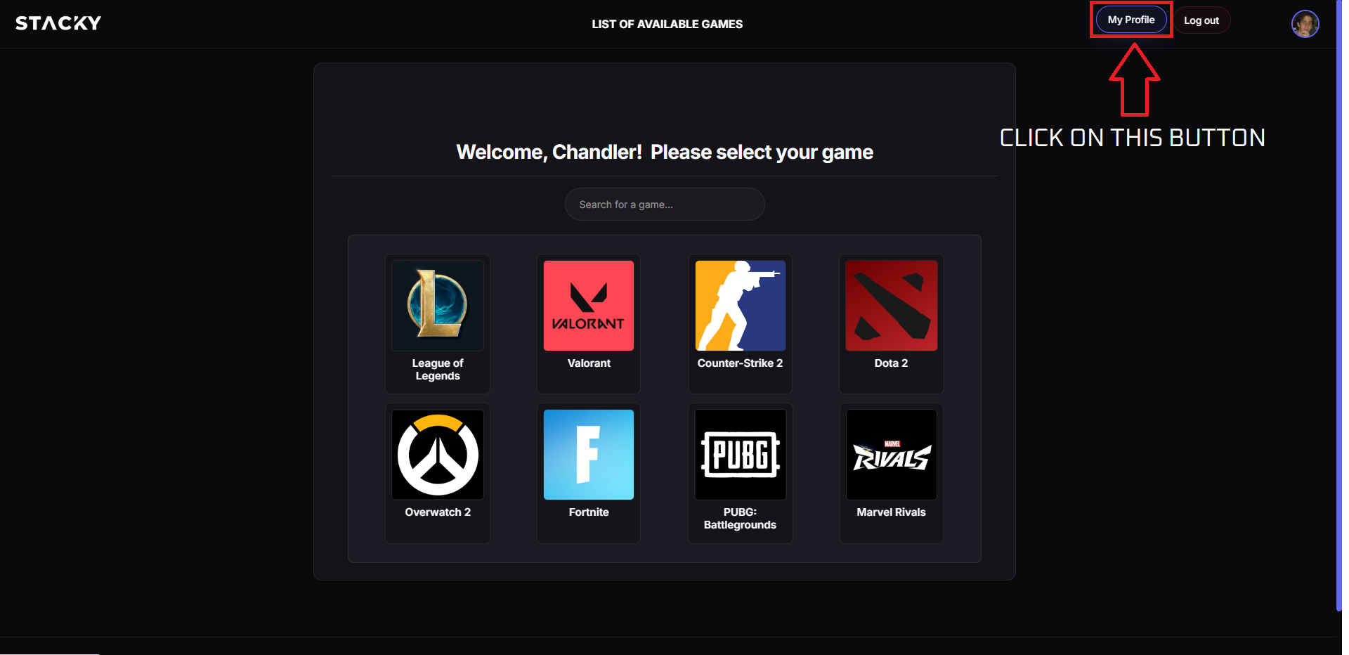 Edit my game profile step 1